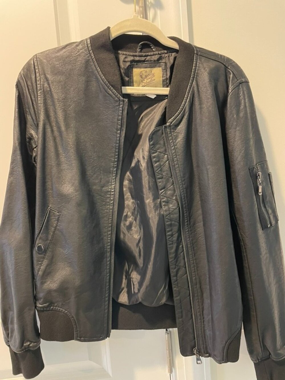Women's Vegan Leather Bomber Jacket - Small